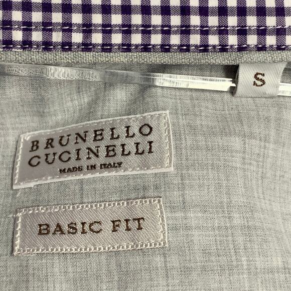 Size S Purple White Gingham Cotton Basic Fit Long Sleeve Shirt - Picture 5 of 6